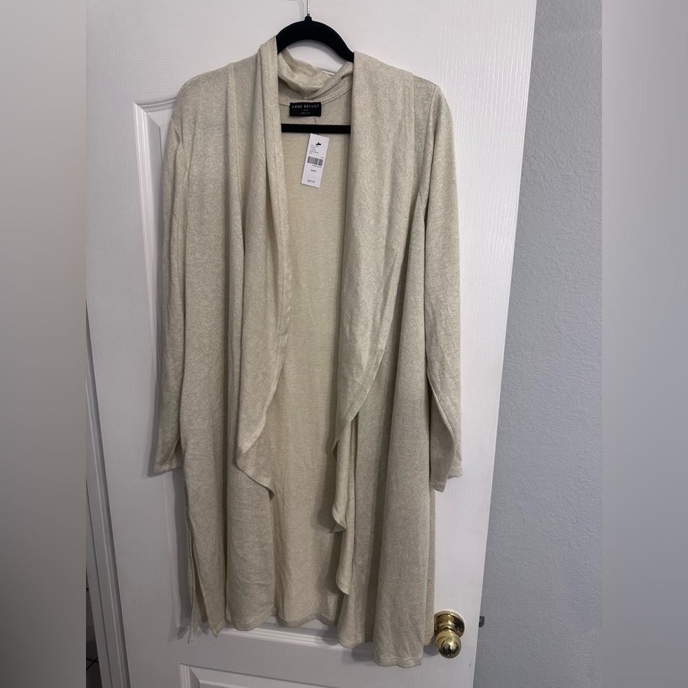 Lane Bryant Ivory & Gold Threaded Cardigan Sweater Size 18/20 NWT